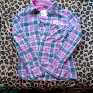 Justice Brand Plaid Button-up with owl SZ 12
